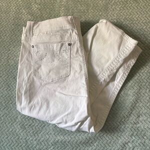 Lee Made to Fit White Denim Capri Jeans Bedazzled Sequins Y2K Plus Comfort